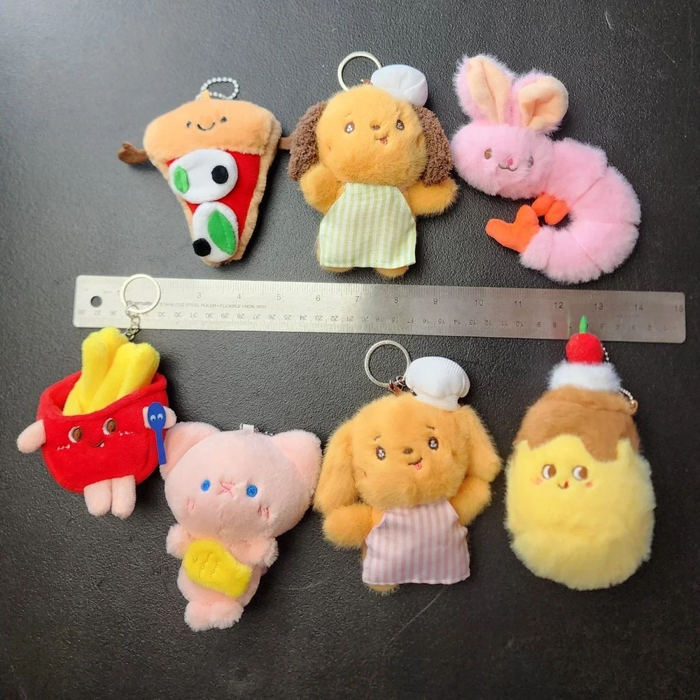 Unbranded Small Multicolor Food Animal Plush Keychain Set Kawaii Bag Charm 7pc